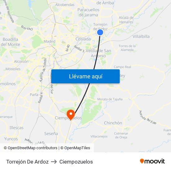 Torrejón De Ardoz to Ciempozuelos map