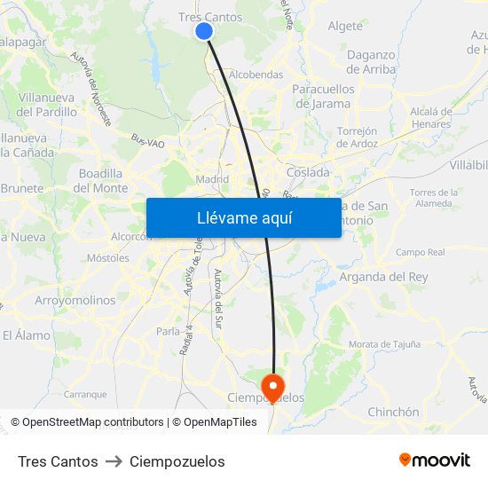 Tres Cantos to Ciempozuelos map