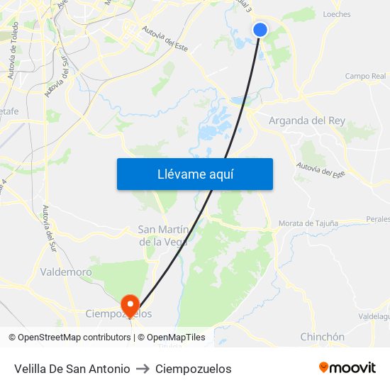 Velilla De San Antonio to Ciempozuelos map