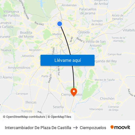 Intercambiador De Plaza De Castilla to Ciempozuelos map