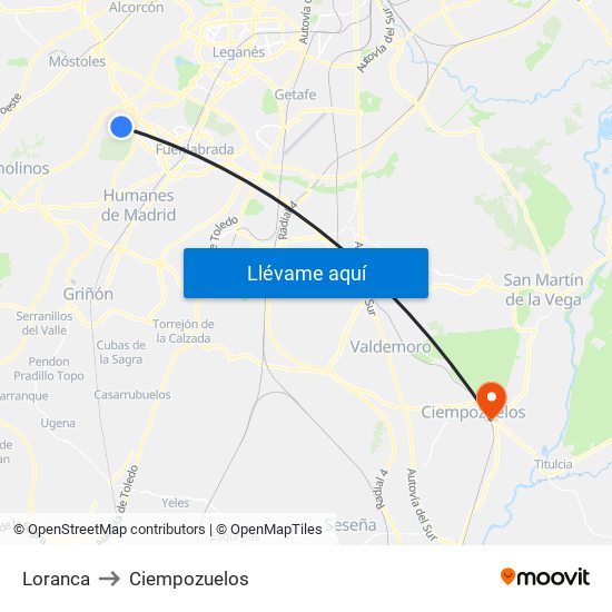 Loranca to Ciempozuelos map