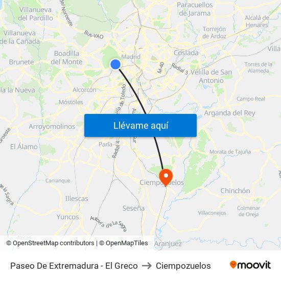 Paseo De Extremadura - El Greco to Ciempozuelos map