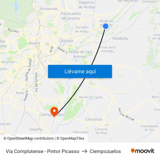 Vía Complutense - Pintor Picasso to Ciempozuelos map