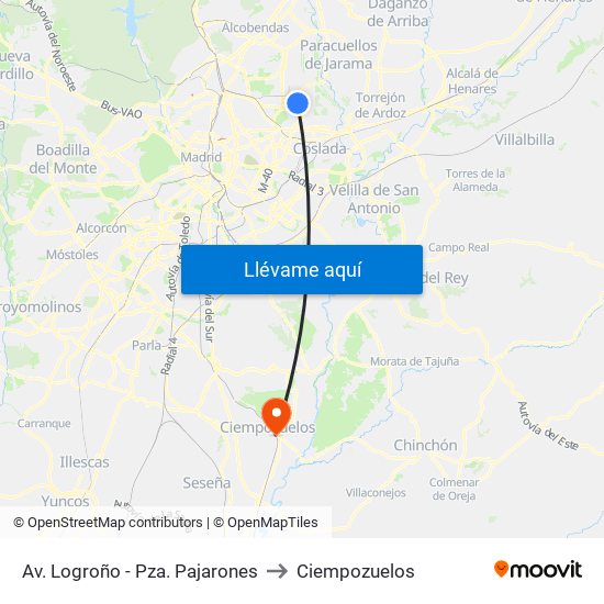 Av. Logroño - Pza. Pajarones to Ciempozuelos map
