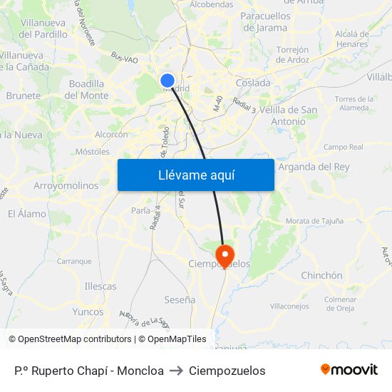 P.º Ruperto Chapí - Moncloa to Ciempozuelos map