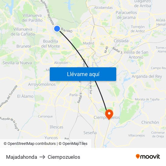 Majadahonda to Ciempozuelos map