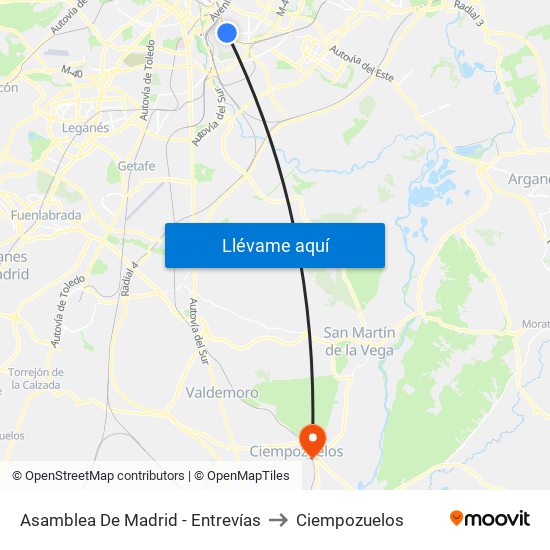 Asamblea De Madrid - Entrevías to Ciempozuelos map