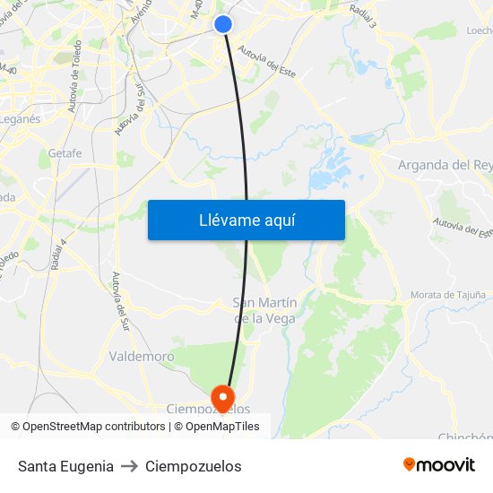 Santa Eugenia to Ciempozuelos map