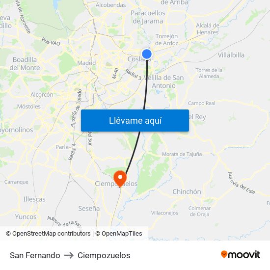 San Fernando to Ciempozuelos map
