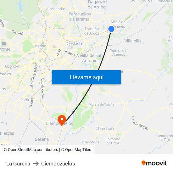 La Garena to Ciempozuelos map