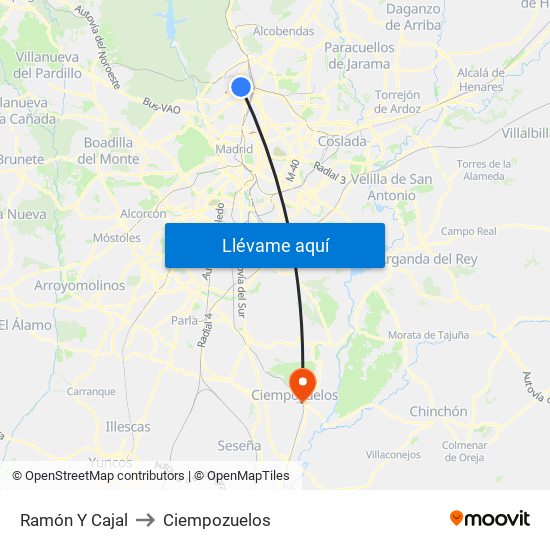 Ramón Y Cajal to Ciempozuelos map