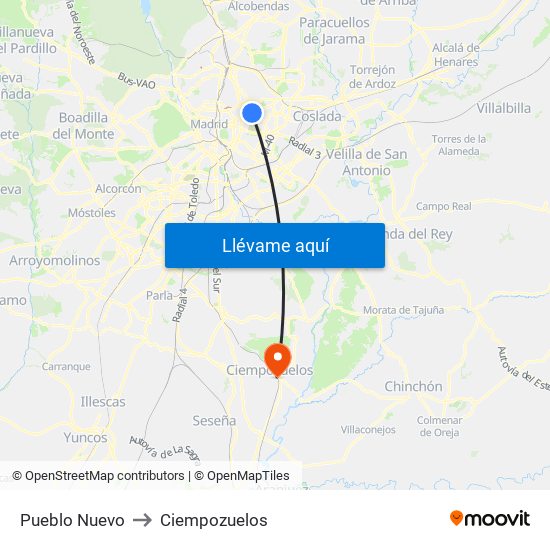 Pueblo Nuevo to Ciempozuelos map