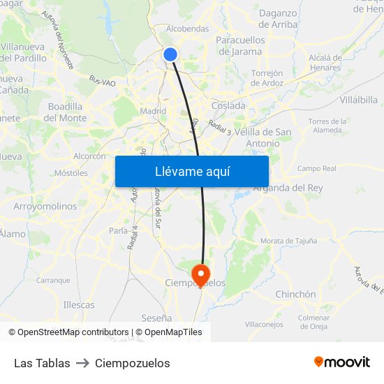 Las Tablas to Ciempozuelos map