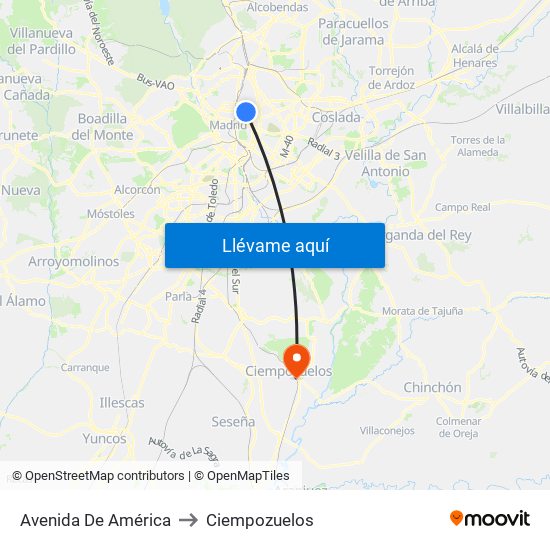 Avenida De América to Ciempozuelos map