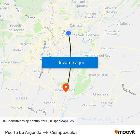 Puerta De Arganda to Ciempozuelos map