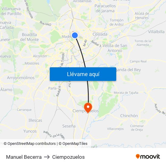 Manuel Becerra to Ciempozuelos map