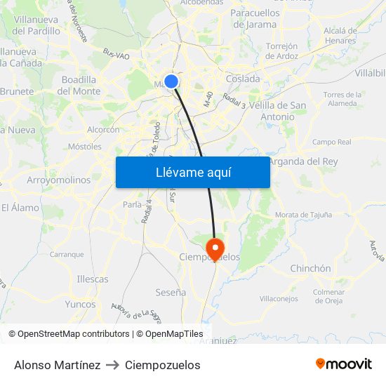 Alonso Martínez to Ciempozuelos map