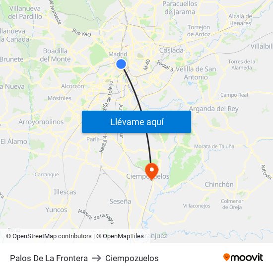 Palos De La Frontera to Ciempozuelos map
