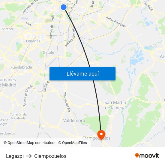 Legazpi to Ciempozuelos map