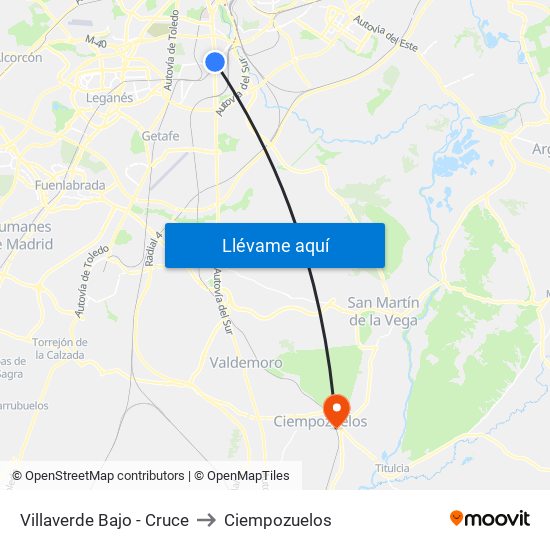 Villaverde Bajo - Cruce to Ciempozuelos map