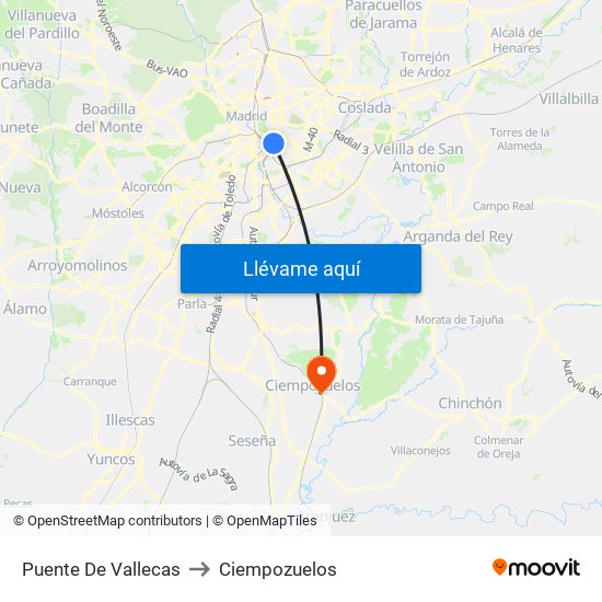 Puente De Vallecas to Ciempozuelos map