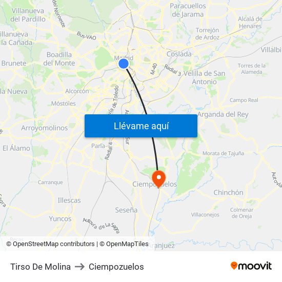 Tirso De Molina to Ciempozuelos map