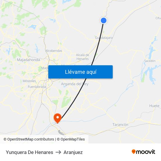 Yunquera De Henares to Aranjuez map