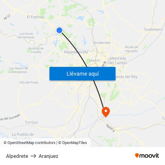 Alpedrete to Aranjuez map