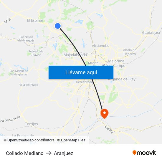 Collado Mediano to Aranjuez map