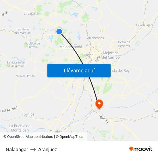 Galapagar to Aranjuez map