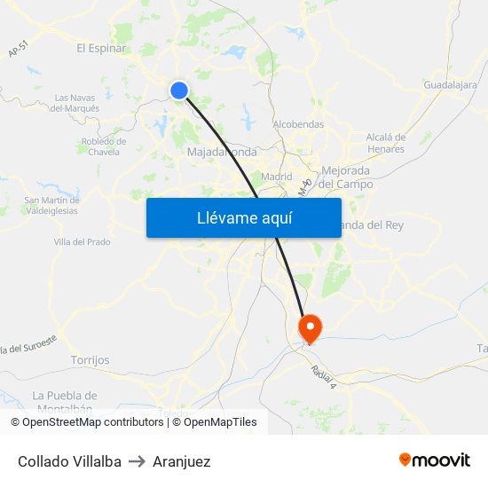 Collado Villalba to Aranjuez map
