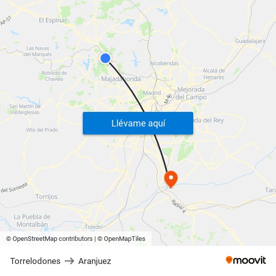 Torrelodones to Aranjuez map
