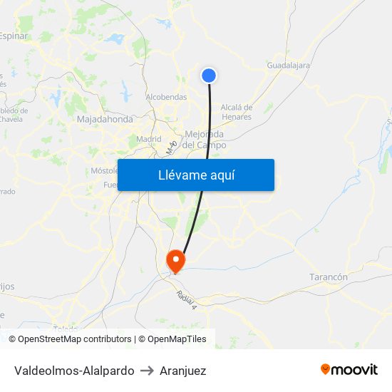 Valdeolmos-Alalpardo to Aranjuez map