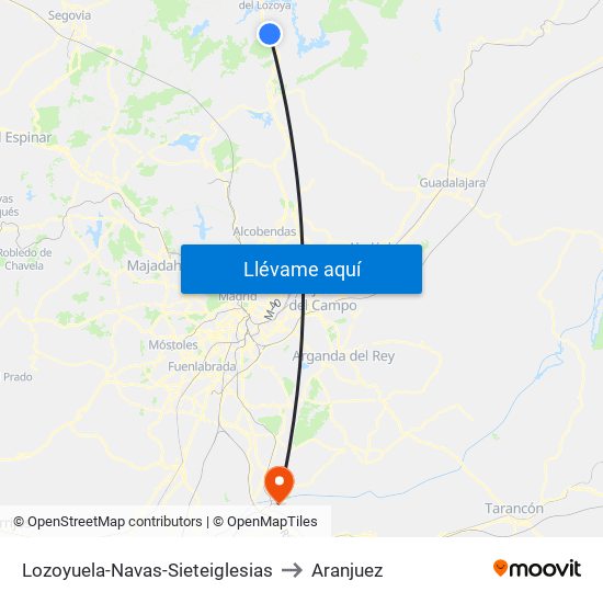 Lozoyuela-Navas-Sieteiglesias to Aranjuez map