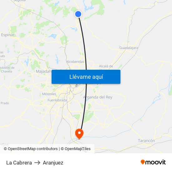 La Cabrera to Aranjuez map