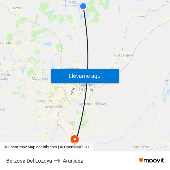 Berzosa Del Lozoya to Aranjuez map