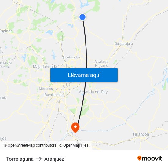 Torrelaguna to Aranjuez map