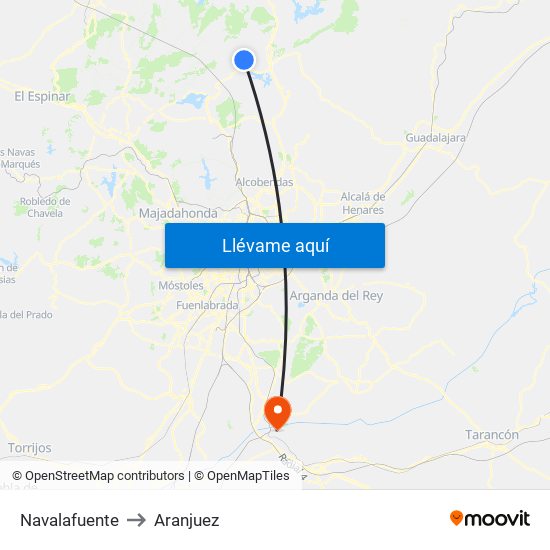 Navalafuente to Aranjuez map