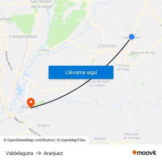 Valdelaguna to Aranjuez map