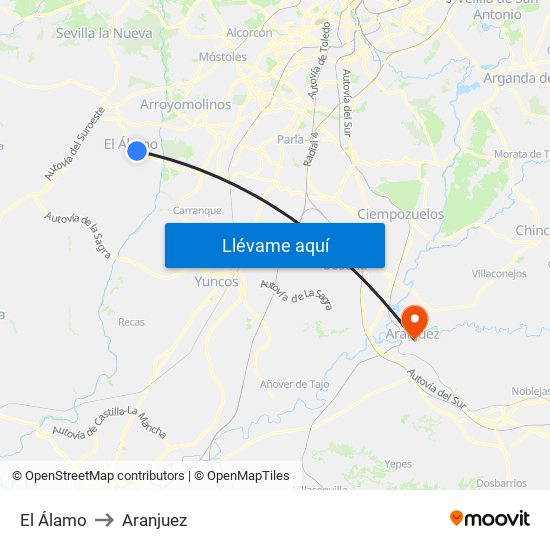 El Álamo to Aranjuez map