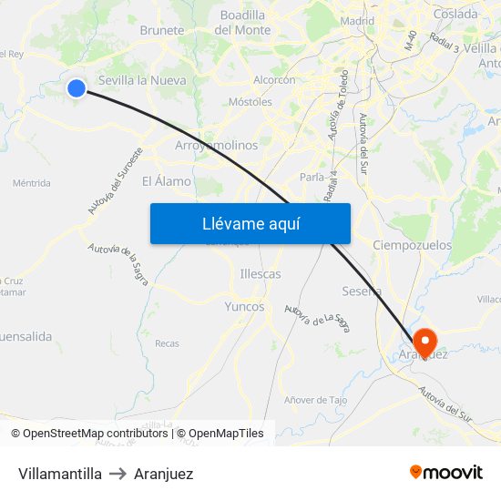 Villamantilla to Aranjuez map
