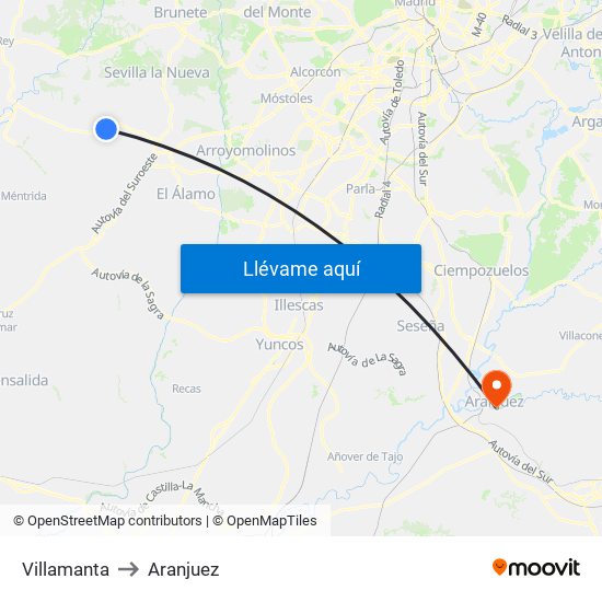 Villamanta to Aranjuez map