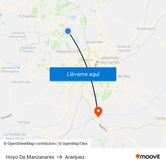 Hoyo De Manzanares to Aranjuez map