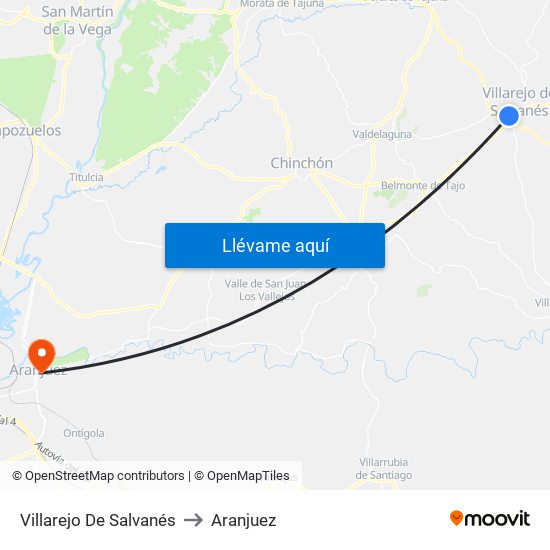 Villarejo De Salvanés to Aranjuez map