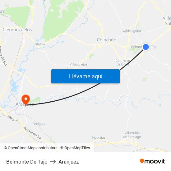 Belmonte De Tajo to Aranjuez map
