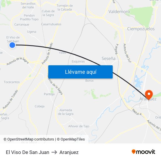 El Viso De San Juan to Aranjuez map