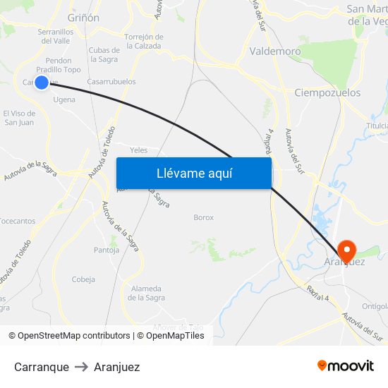 Carranque to Aranjuez map