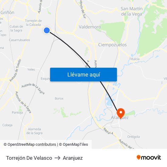Torrejón De Velasco to Aranjuez map