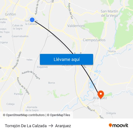 Torrejón De La Calzada to Aranjuez map
