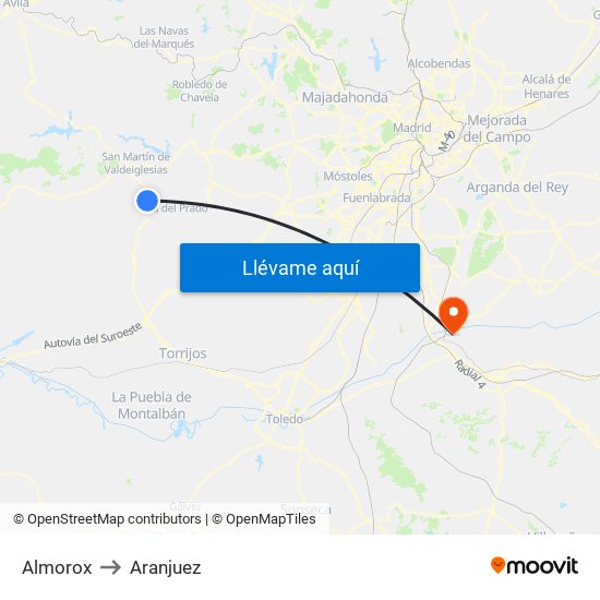 Almorox to Aranjuez map
